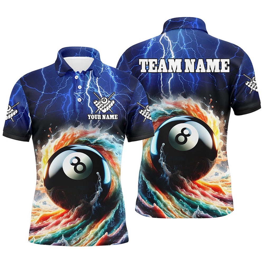 Colorful 8 Ball Pool Polo Custom Billiard Polo Shirts Team League Billiard Shirts, Personalized Billiard Polo Shirt