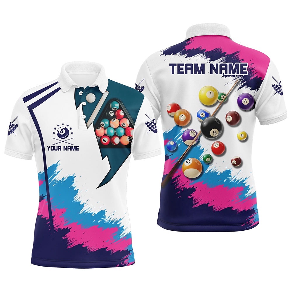 Colorful Billiard Shirts Custom 3D Pool Balls Billiard 8 Ball Team Polo, Personalized Billiard Polo Shirt