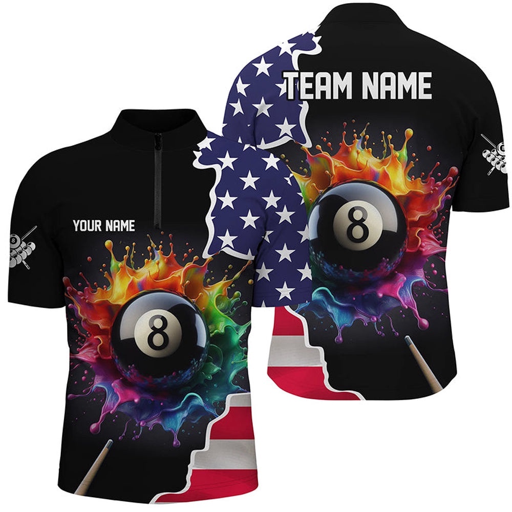 Colorful Paint 8 Ball Pool Custom Usa Flag Billiard Jersey Shirt Billiard Apparel, Personalized Billiard Team Jersey Shirt Colorful Paint 8 Ball Pool Custom Usa Flag Billiard Jersey Shirt Billiard Apparel, Personalized Billiard Team Jersey Shirt
