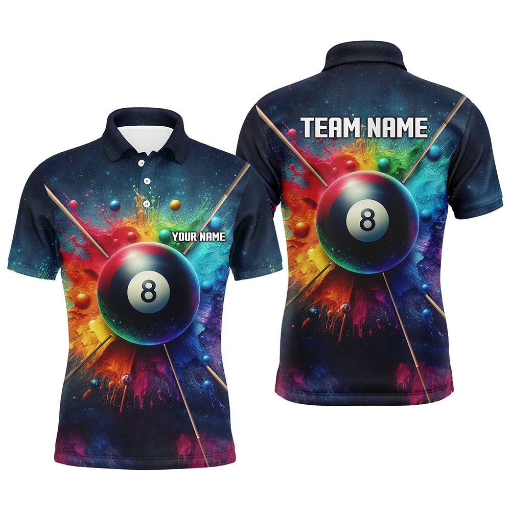 Colorful Painted 8 Ball Billiard 3D Polo Shirts, Custom 8 Ball Pool Polo, Personalized Billiard Polo Shirt Colorful Painted 8 Ball Billiard 3D Polo Shirts, Custom 8 Ball Pool Polo, Personalized Billiard Polo Shirt