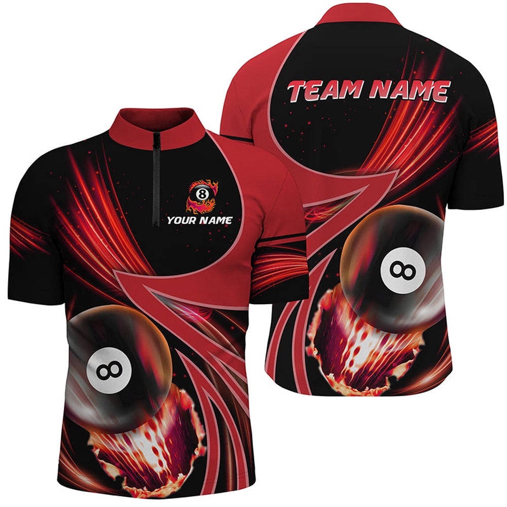 Custom 3D Red Jerseys Billiard 8 Ball Jersey Shirts, Team League Billiard Shirts, Personalized Billiard Team Jersey Shirt