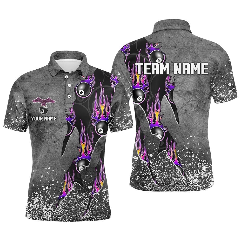 Custom Ball 8 Grey Grunge Billiard Shirts Best Custom Team Name Billiard Polo Purple, Personalized Billiard Polo Shirt Custom Ball 8 Grey Grunge Billiard Shirts Best Custom Team Name Billiard Polo Purple, Personalized Billiard Polo Shirt