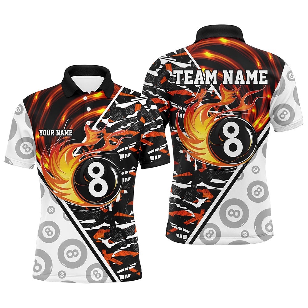 Custom Billiard Polo & Polo Shirts, 8 Ball Pool Fire Billiard Polo Team Shirts, Personalized Billiard Polo Shirt Custom Billiard Polo & Polo Shirts, 8 Ball Pool Fire Billiard Polo Team Shirts, Personalized Billiard Polo Shirt