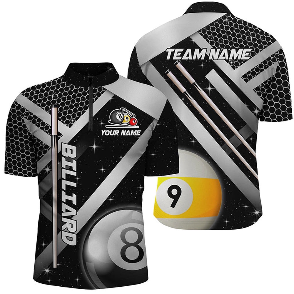 Custom Black Jersey Billiard 8 Ball & 9 Ball Jersey Shirt, Unique Billiard Uniform, Personalized Billiard Team Jersey Shirt
