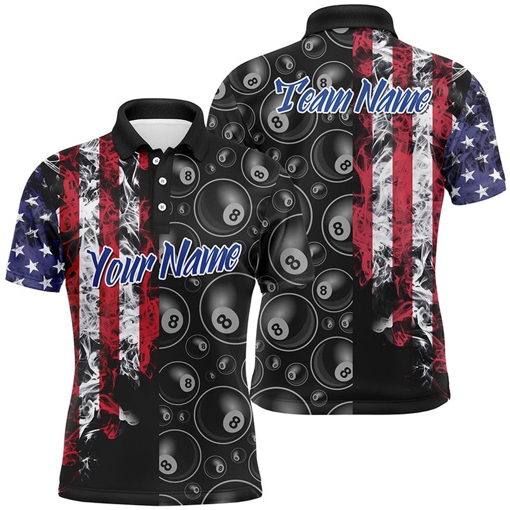 Custom Black Red 3D Pattern Billiard 8 Ball USA Flag Polo Shirts Best Patriotic Gifts, Personalized Billiard Polo Shirt Custom Black Red 3D Pattern Billiard 8 Ball USA Flag Polo Shirts Best Patriotic Gifts, Personalized Billiard Polo Shirt