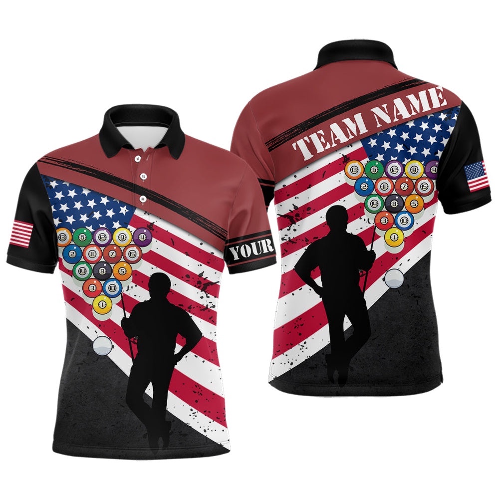 Custom Black Red American Flag Billiard 3D Printed Polo Shirts Custom Pool Player Shirts, Personalized Billiard Polo Shirt Custom Black Red American Flag Billiard 3D Printed Polo Shirts Custom Pool Player Shirts, Personalized Billiard Polo Shirt
