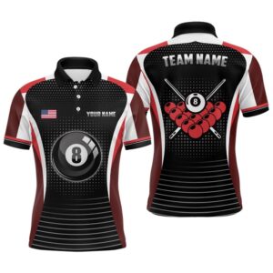 Custom Black Red Billiard Polo Shirts Name…
