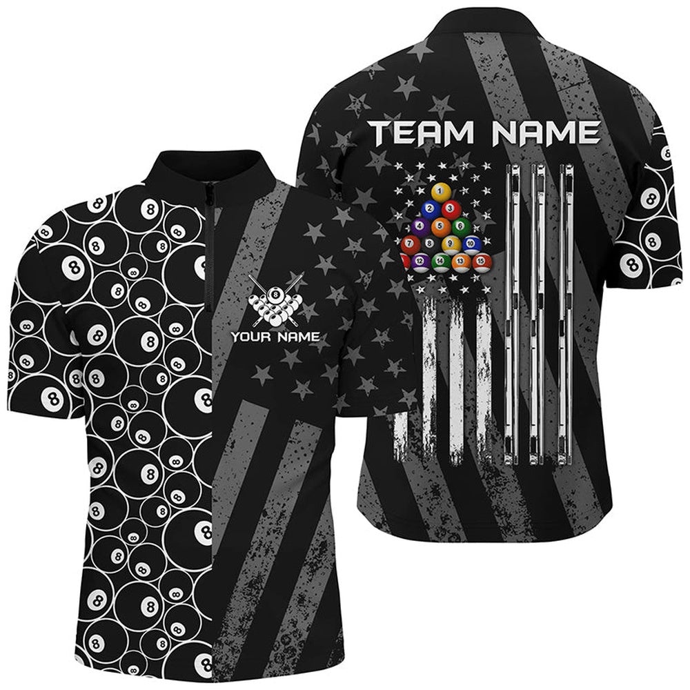 Custom Black Retro US Flag Billiard Jersey & Jersey Shirts, Patriotic Pool Player Shirts, Personalized Billiard Team Jersey Shirt Custom Black Retro US Flag Billiard Jersey & Jersey Shirts, Patriotic Pool Player Shirts, Personalized Billiard Team Jersey Shirt
