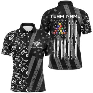 Custom Black Retro US Flag Billiard Polo…