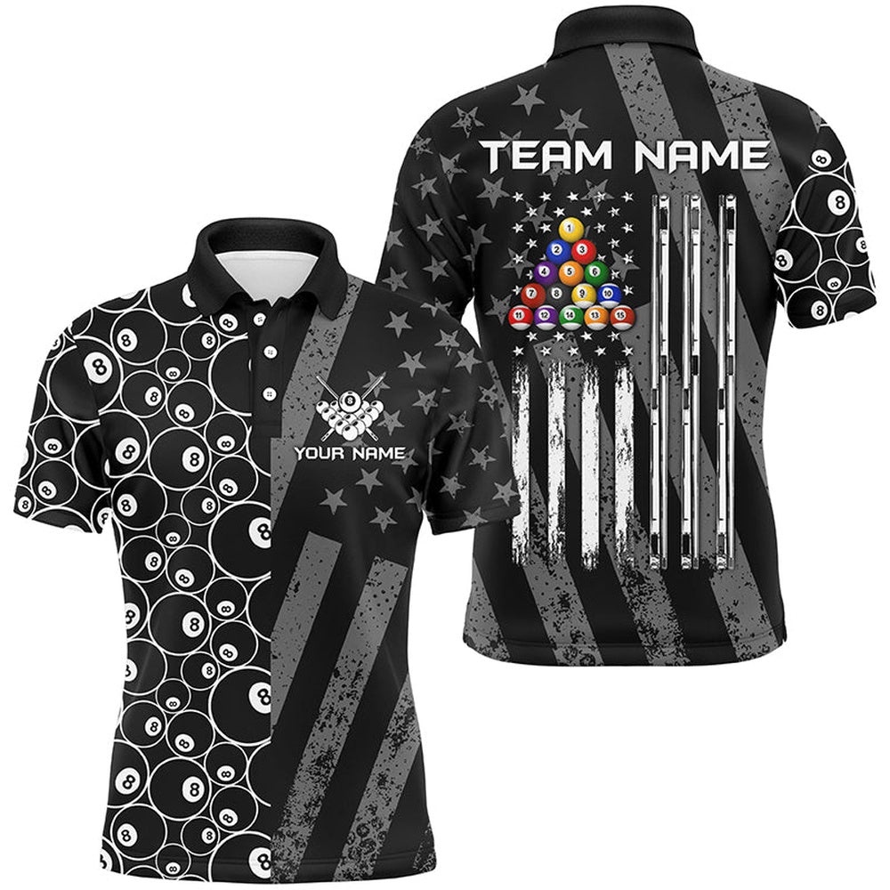 Custom Black Retro US Flag Billiard Polo & Polo Shirts, Patriotic Pool Player Shirts, Personalized Billiard Polo Shirt Custom Black Retro US Flag Billiard Polo & Polo Shirts, Patriotic Pool Player Shirts, Personalized Billiard Polo Shirt