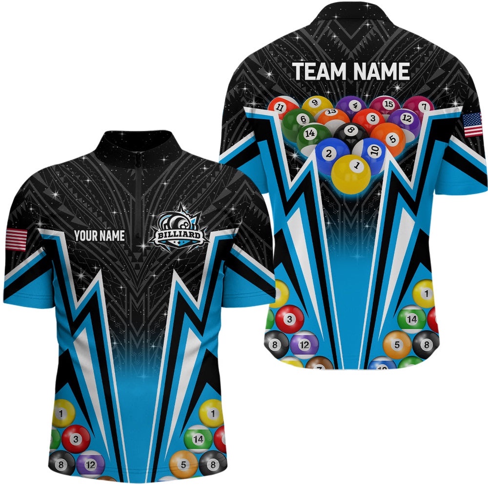 Custom Blue 3D 8 Ball Billiard Jersey Jersey 8 Ball Pool Team League Billiard Shirt, Personalized Billiard Team Jersey Shirt