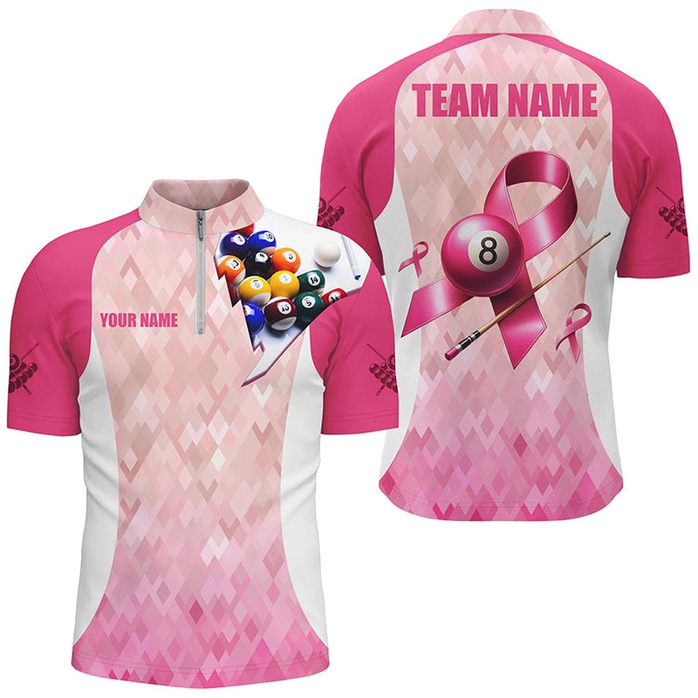 Custom Breast Cancer Pink Ribbon Billiard Shirts, Breast Cancer Awareness Billiard Jerseys, Personalized Billiard Team Jersey Shirt