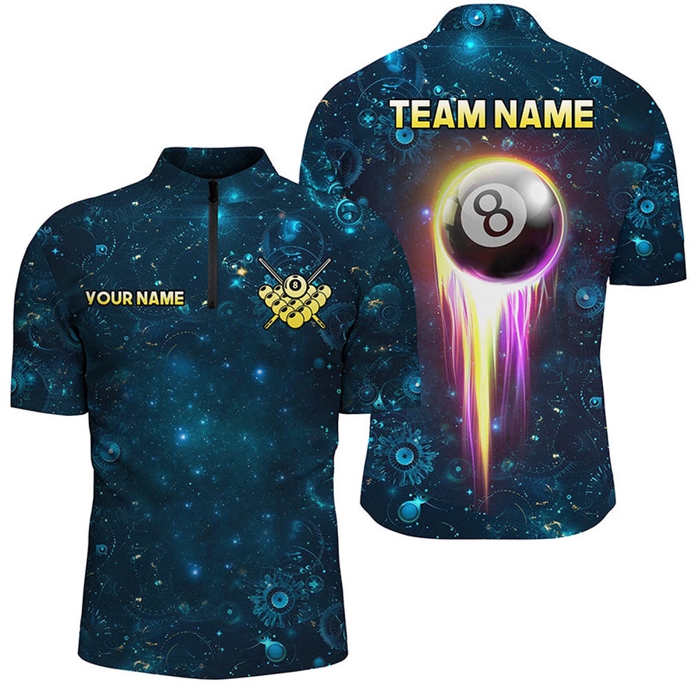 Custom Galaxy Blue Billiard Jersey & Jersey Shirts, Glowing 8 Ball Pool Billiard Attire, Personalized Billiard Team Jersey Shirt Custom Galaxy Blue Billiard Jersey & Jersey Shirts, Glowing 8 Ball Pool Billiard Attire, Personalized Billiard Team Jersey Shirt