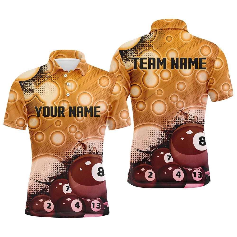 Custom Gold Billiard Balls 3D Pattern ‘S Billiard Shirts 8 Ball Pool Polo Shirts, Personalized Billiard Polo Shirt