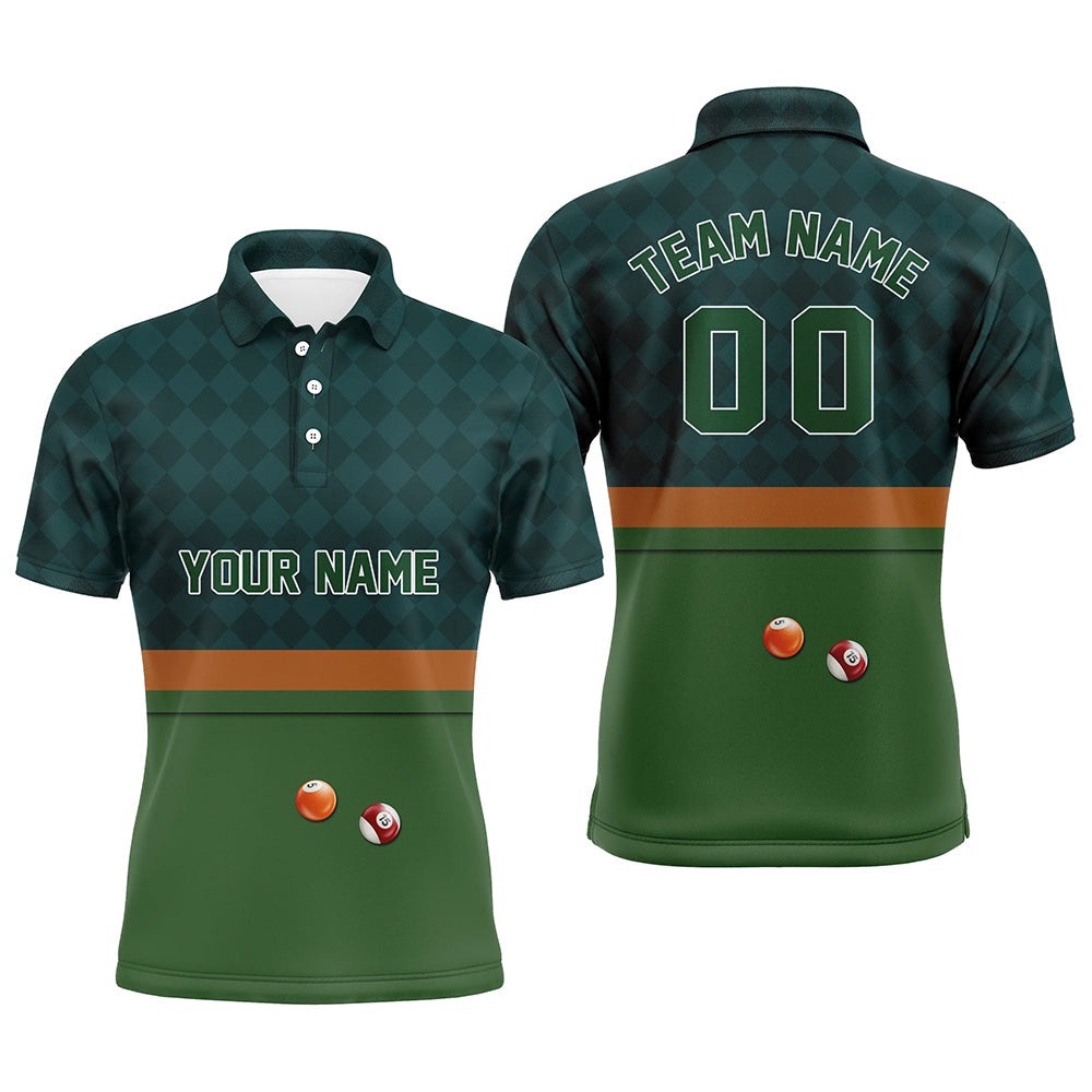 Custom Green 3D Pattern Design Best Billiard Gifts Idea For Player, Personalized Billiard Polo Shirt