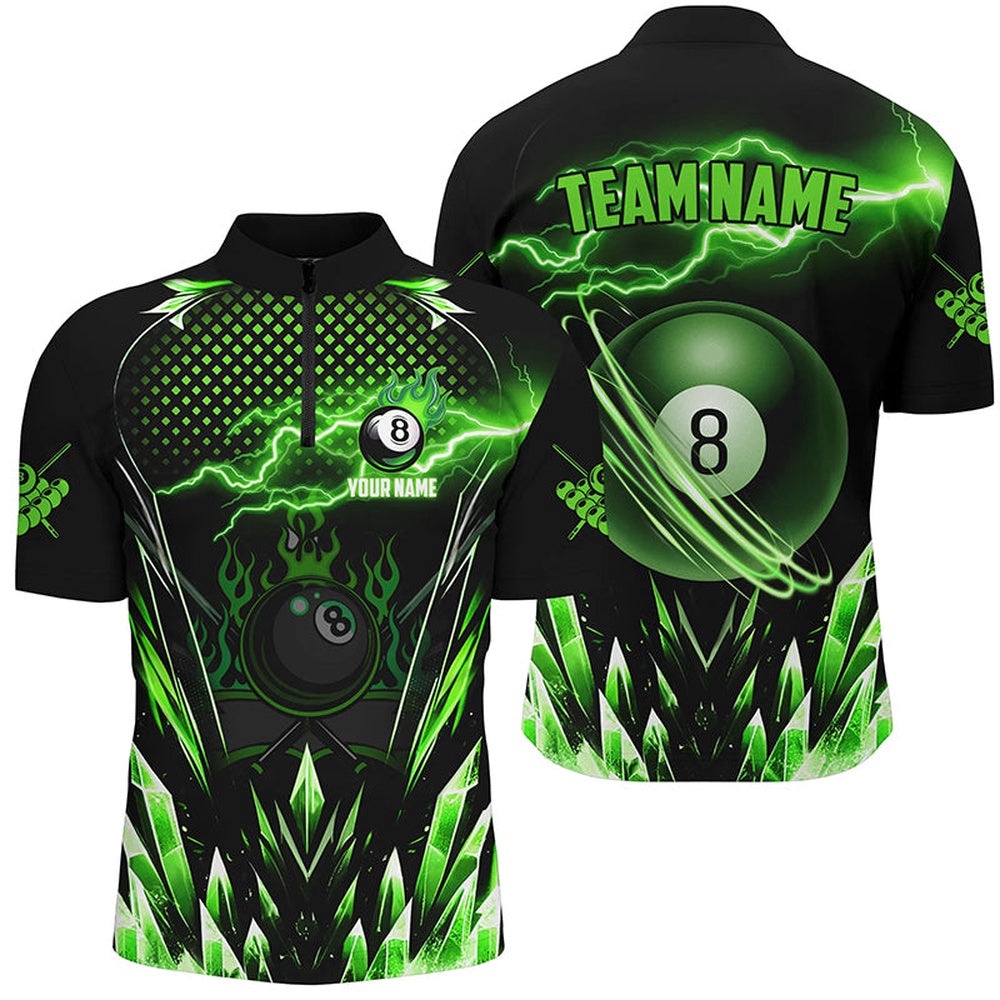 Custom Green Icy Lightning 8 Ball Pool Jersey Shirts, Billiard Team League Jersey, Personalized Billiard Team Jersey Shirt Custom Green Icy Lightning 8 Ball Pool Jersey Shirts, Billiard Team League Jersey, Personalized Billiard Team Jersey Shirt
