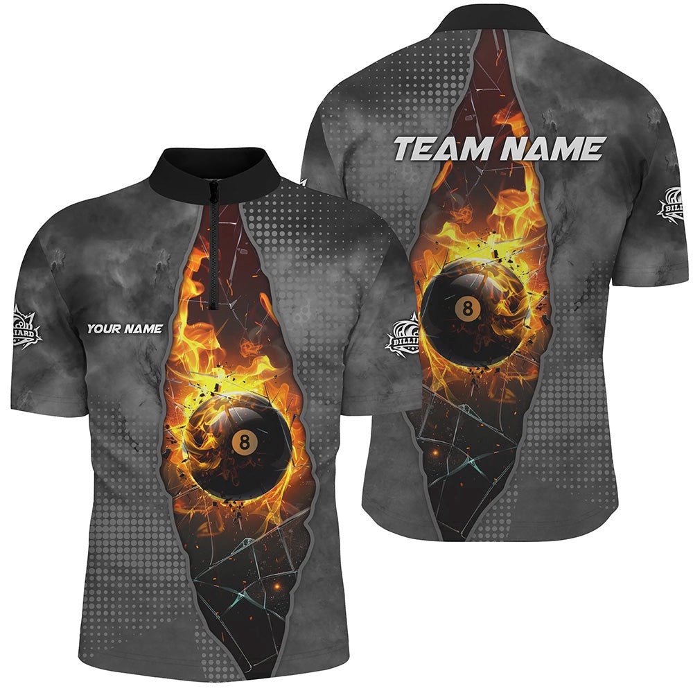 Custom Grey 8 Ball Pool Fire Break Glass 3D Printed Billiard Shirts, Billiard Apparel Attire, Personalized Billiard Team Jersey Shirt Custom Grey 8 Ball Pool Fire Break Glass 3D Printed Billiard Shirts, Billiard Apparel Attire, Personalized Billiard Team Jersey Shirt