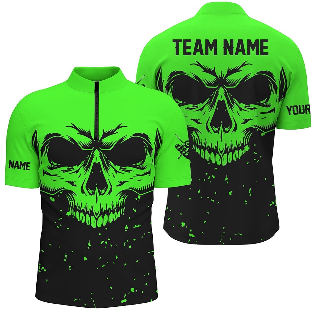 Custom Grunge Black Green Skull 8 Ball Billiards Apparel Clothing, Personalized Billiard Team Jersey Shirt Custom Grunge Black Green Skull 8 Ball Billiards Apparel Clothing, Personalized Billiard Team Jersey Shirt