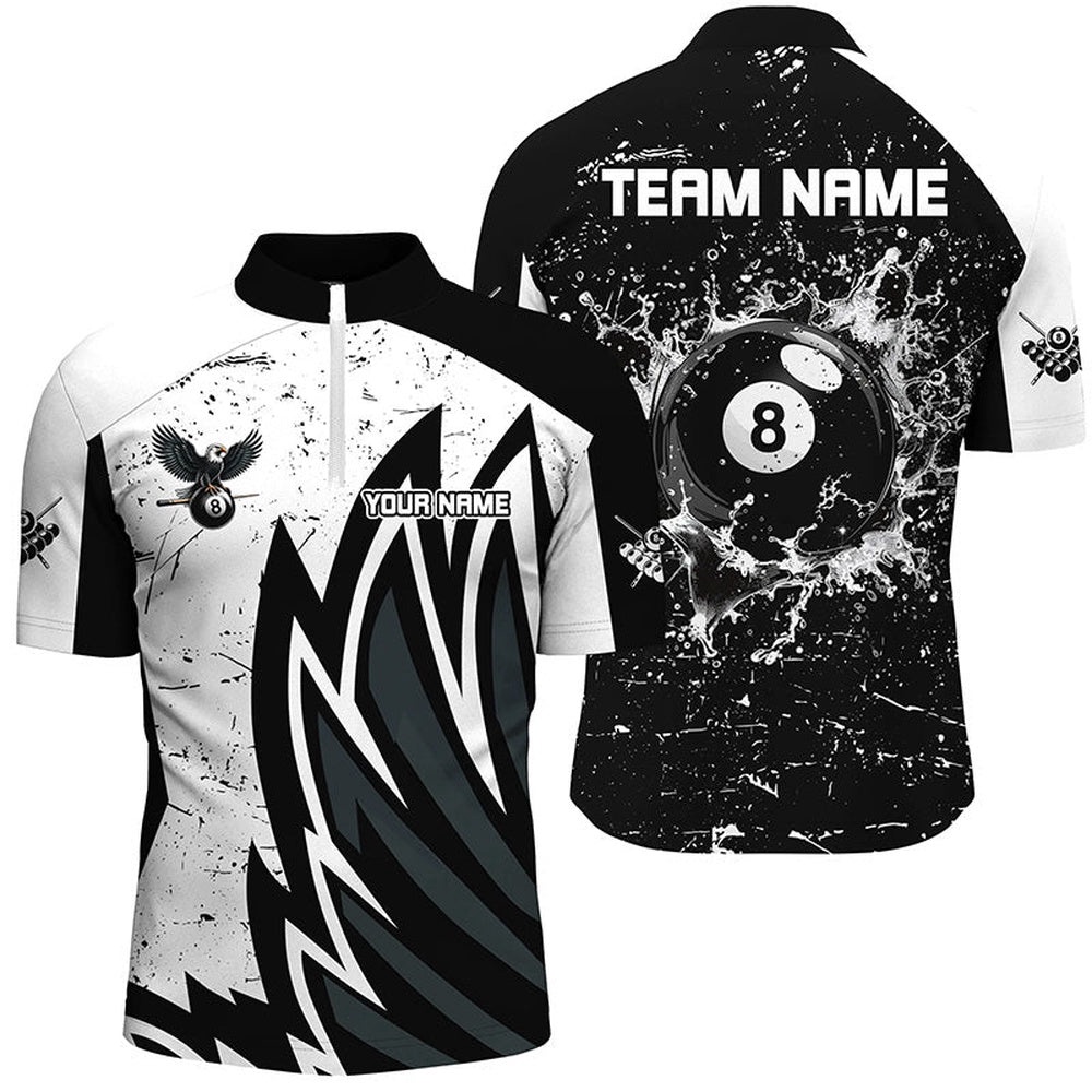 Custom Grunge Black White 8 Ball Pool In Water Billiard Shirts Custom Unique Billiard Jersey, Personalized Billiard Team Jersey Shirt Custom Grunge Black White 8 Ball Pool In Water Billiard Shirts Custom Unique Billiard Jersey, Personalized Billiard Team Jersey Shirt