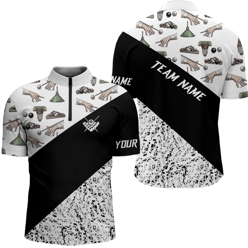 Custom Grunge Black White Full Printing Best Billiard Shirts Design, Personalized Billiard Team Jersey Shirt