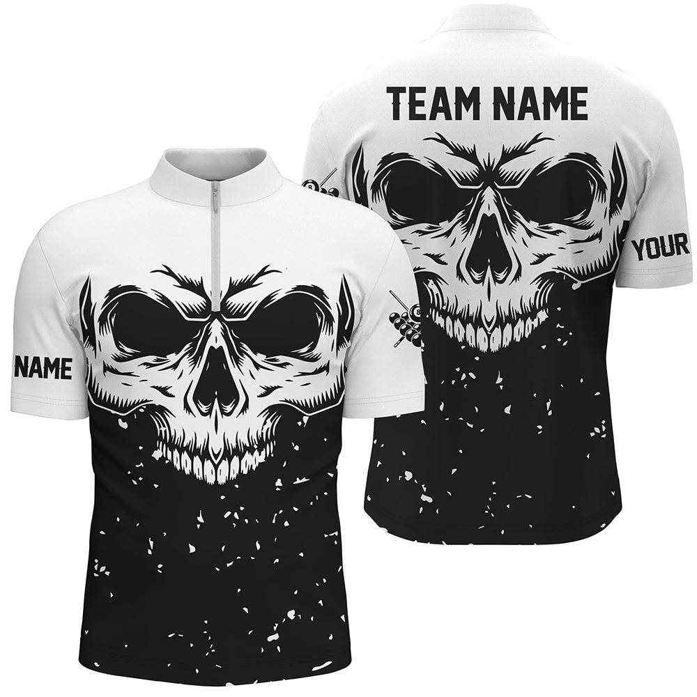 Custom Grunge Black White Skull 8 Ball Billiards Apparel Clothing, Personalized Billiard Team Jersey Shirt Custom Grunge Black White Skull 8 Ball Billiards Apparel Clothing, Personalized Billiard Team Jersey Shirt