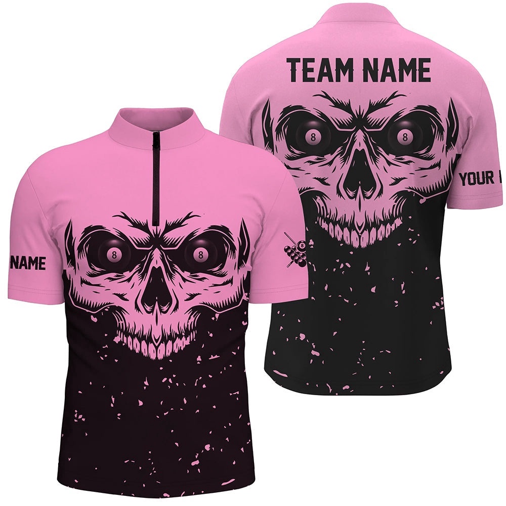 Custom Grunge Pink Black Skull Billiard Jerseys Shirts, 8 Ball Billiards Apparel Clothing, Personalized Billiard Team Jersey Shirt Custom Grunge Pink Black Skull Billiard Jerseys Shirts, 8 Ball Billiards Apparel Clothing, Personalized Billiard Team Jersey Shirt