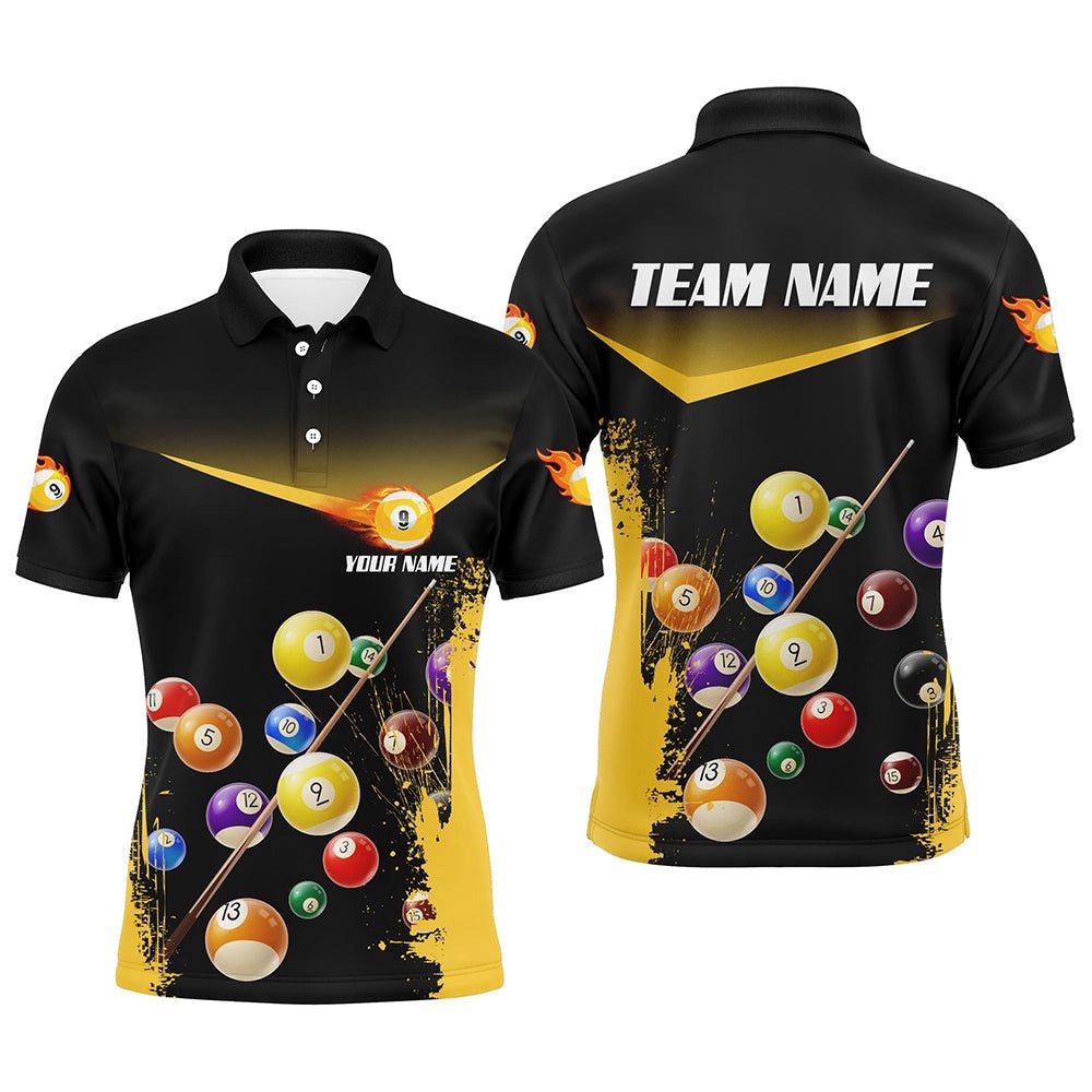 Custom Grunge Yellow 9 Ball Pool Polo Shirts Name 3D Billiard Shirts For Pooler, Personalized Billiard Polo Shirt Custom Grunge Yellow 9 Ball Pool Polo Shirts Name 3D Billiard Shirts For Pooler, Personalized Billiard Polo Shirt