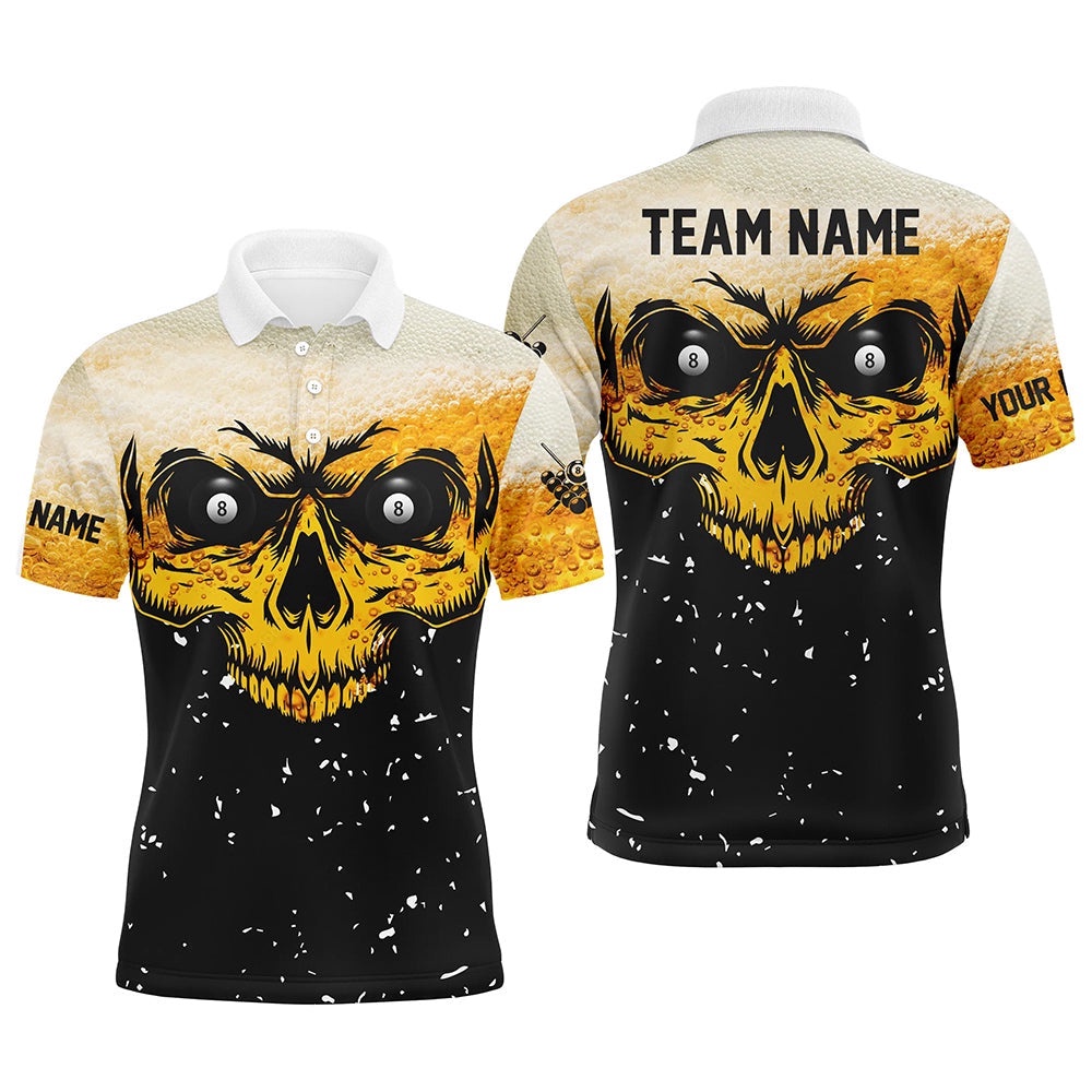Custom Grunge Yellow Black Skull Billiard Polo Shirts, 8 Ball Billiards Apparel Clothing, Personalized Billiard Polo Shirt Custom Grunge Yellow Black Skull Billiard Polo Shirts, 8 Ball Billiards Apparel Clothing, Personalized Billiard Polo Shirt