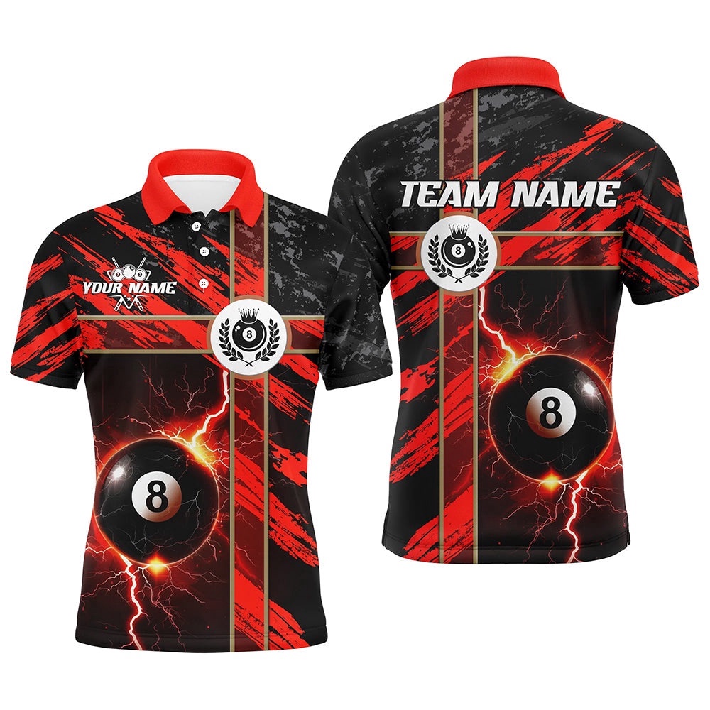 Custom Multi-Color 8 Ball Pool Thunder Grunge Polo & Polo Shirts Team League Billiard Polo, Personalized Billiard Polo Shirt