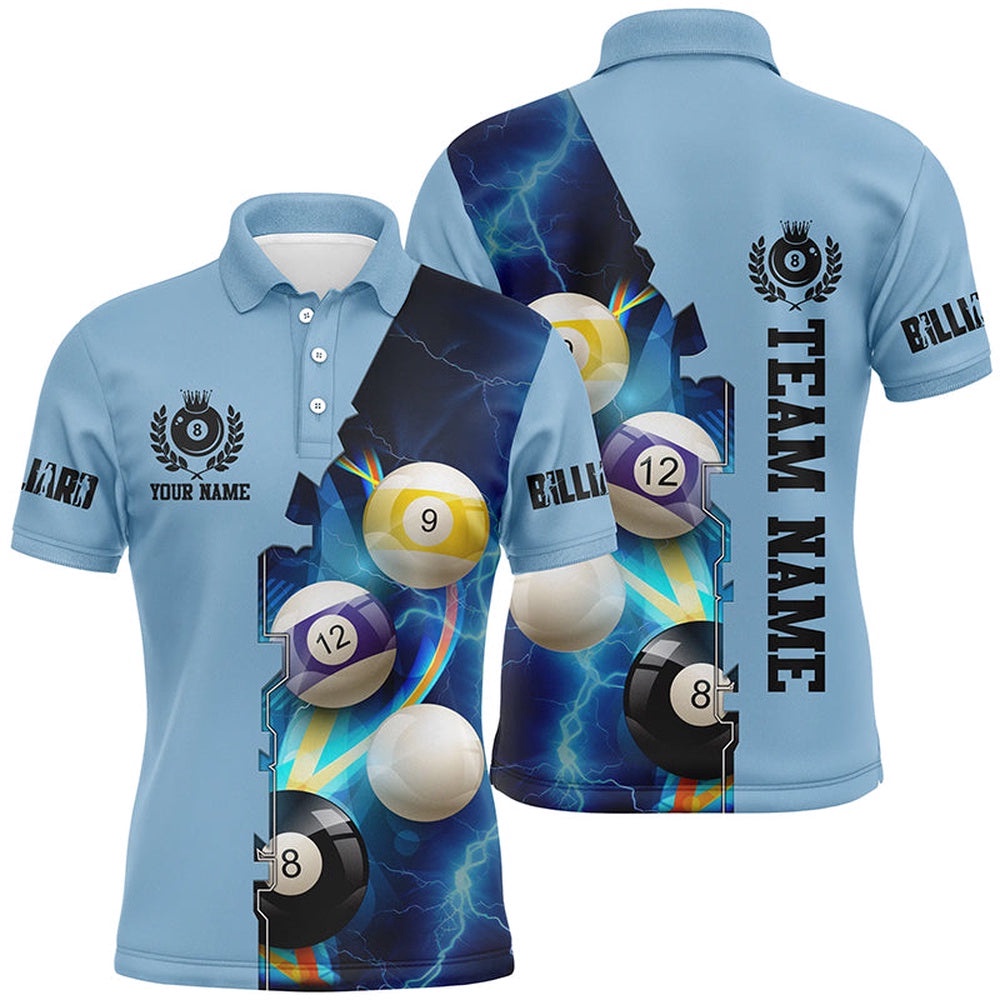 Custom Multicolor Billiard Balls Thunder Lightning Billiard Shirts For Player, Best Billiard Polo, Personalized Billiard Polo Shirt