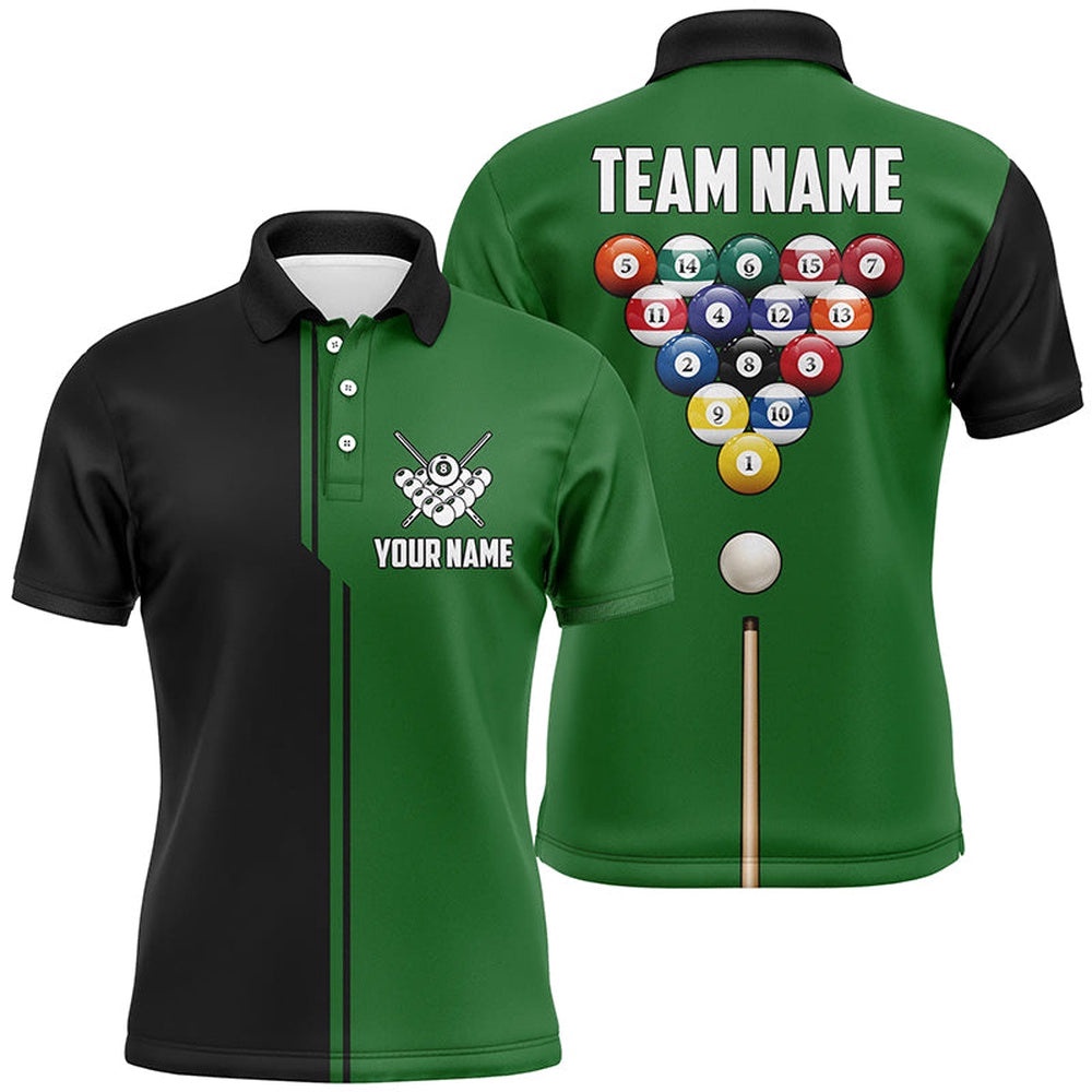 Custom Name Black And Green Billiard Polo Shirts Custom Gifts For Billiards Players, Personalized Billiard Polo Shirt Custom Name Black And Green Billiard Polo Shirts Custom Gifts For Billiards Players, Personalized Billiard Polo Shirt