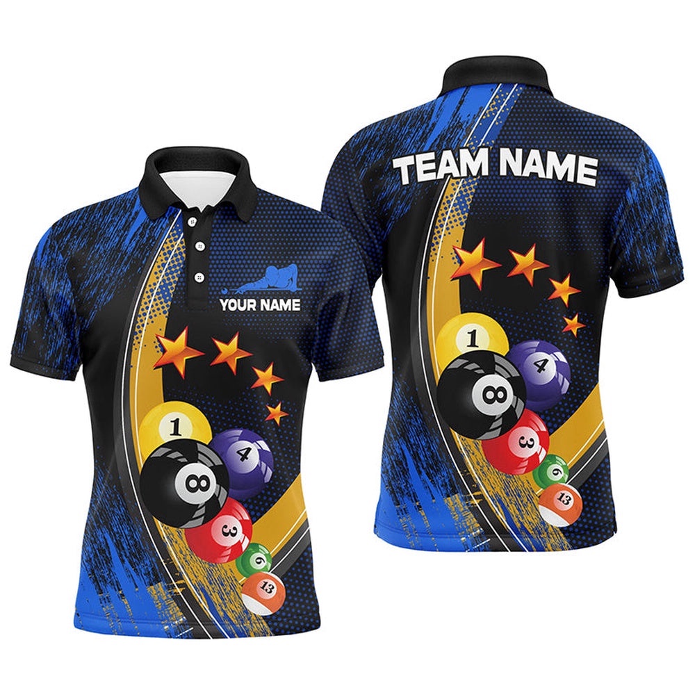 Custom Name Blue Billiard Balls 3D Billiard Polo Shirts 8 Ball Pool Polo Shirts, Personalized Billiard Polo Shirt Custom Name Blue Billiard Balls 3D Billiard Polo Shirts 8 Ball Pool Polo Shirts, Personalized Billiard Polo Shirt