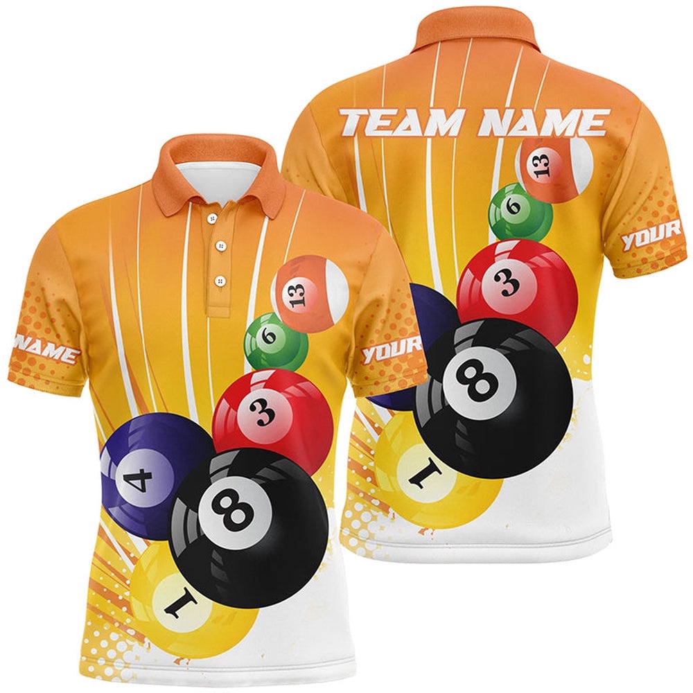 Custom Name Orange Billiard Balls 3D Printed Polo Shirts, Team For Pooler, Personalized Billiard Polo Shirt Custom Name Orange Billiard Balls 3D Printed Polo Shirts, Team For Pooler, Personalized Billiard Polo Shirt