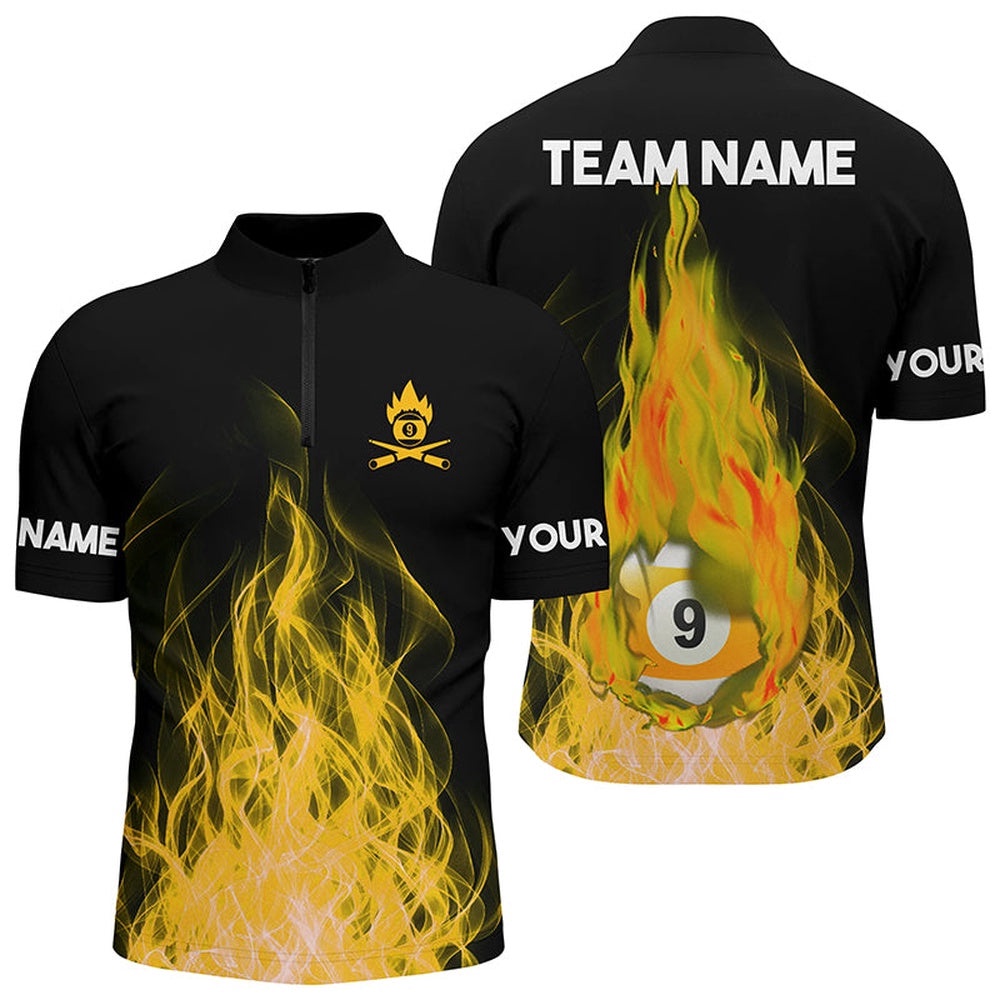 Custom Name Yellow Flaming Billiard 3D Jersey Shirts Custom Billiard 9 Ball Pool For Team, Personalized Billiard Team Jersey Shirt Custom Name Yellow Flaming Billiard 3D Jersey Shirts Custom Billiard 9 Ball Pool For Team, Personalized Billiard Team Jersey Shirt