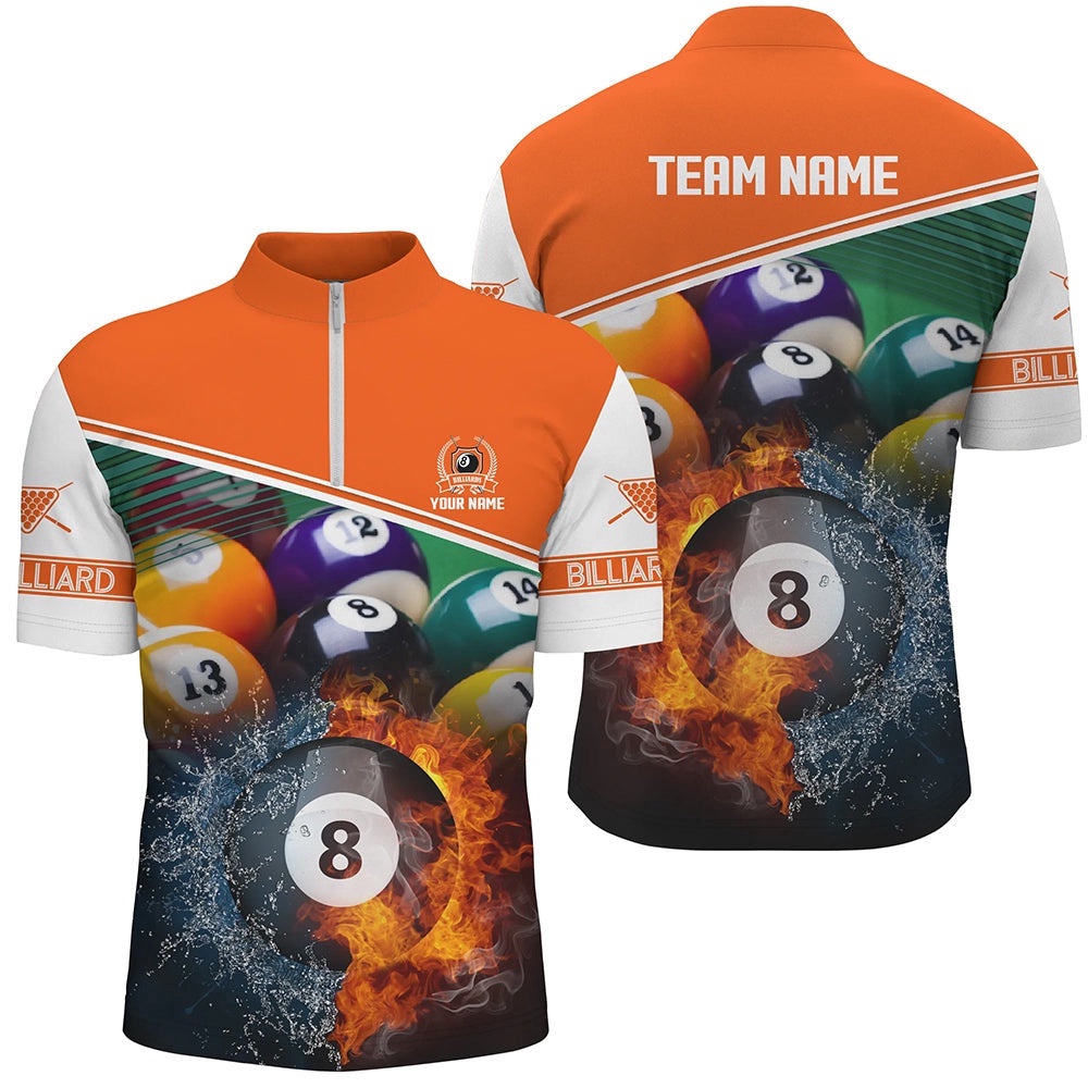 Custom Orange Billiard 8 Ball In Water Fire Jersey Shirts, Billiard Player Gifts, Personalized Billiard Team Jersey Shirt Custom Orange Billiard 8 Ball In Water Fire Jersey Shirts, Billiard Player Gifts, Personalized Billiard Team Jersey Shirt