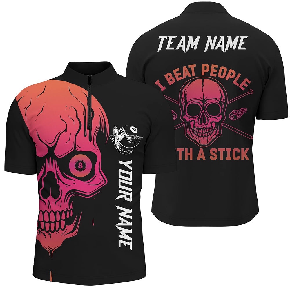 Custom Pink Skull Billiard I Beat People With A Stick Jersey Shirts, Personalized Billiard Team Jersey Shirt