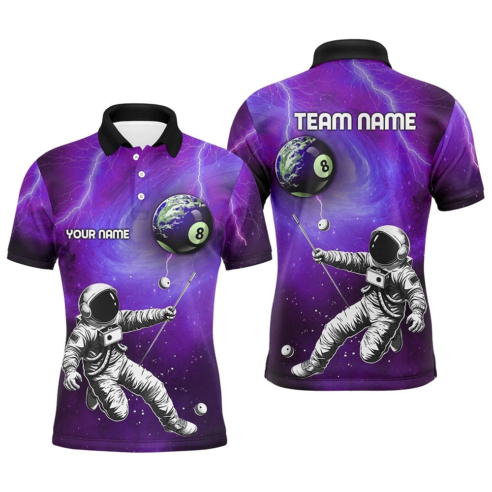 Custom Purple Galaxy Astronaut 8 Ball Pool Billiard Shirts, Funny 3D Printed Billiard Shirts, Personalized Billiard Polo Shirt Custom Purple Galaxy Astronaut 8 Ball Pool Billiard Shirts, Funny 3D Printed Billiard Shirts, Personalized Billiard Polo Shirt