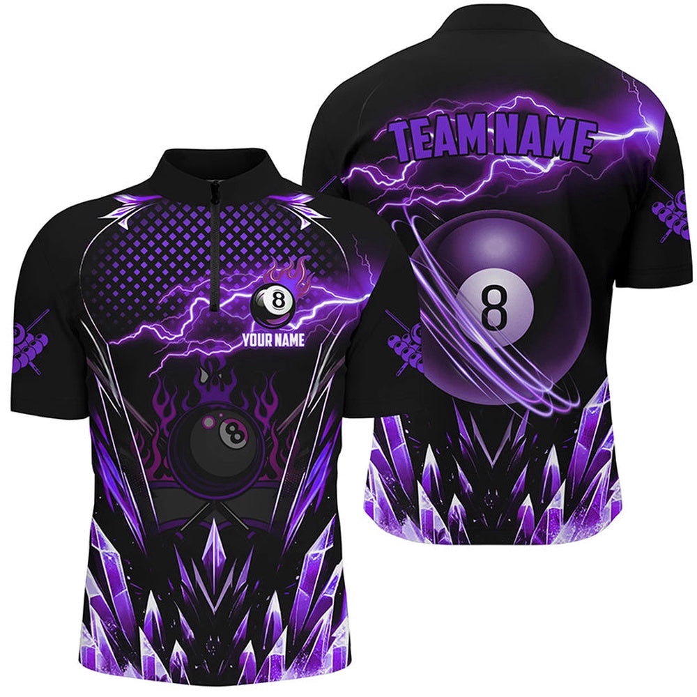 Custom Purple Icy Lightning 8 Ball Pool Jersey Shirt, Billiard Team League Jersey, Personalized Billiard Team Jersey Shirt Custom Purple Icy Lightning 8 Ball Pool Jersey Shirt, Billiard Team League Jersey, Personalized Billiard Team Jersey Shirt