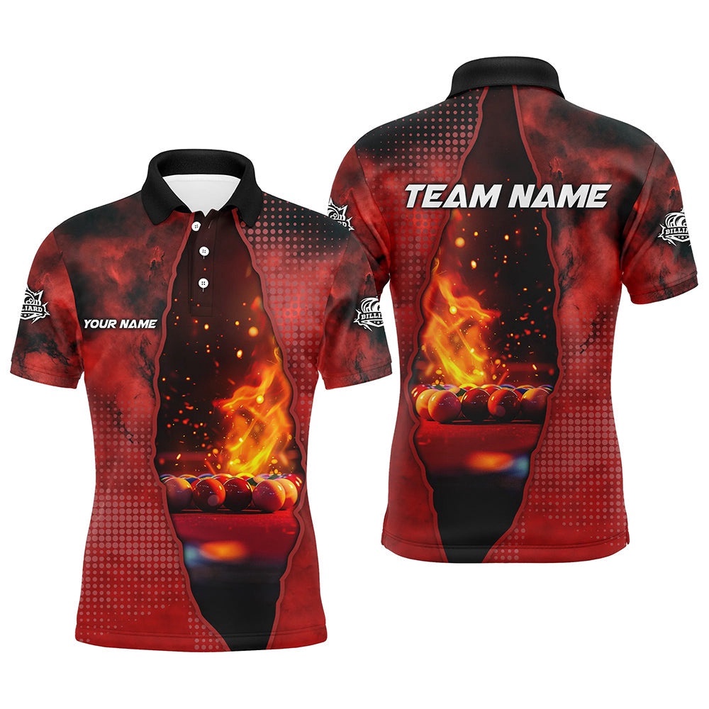 Custom Red Billiard Balls Fire 3D Printed Polo & Polo Shirts, Billiards Apparel Clothing, Personalized Billiard Polo Shirt