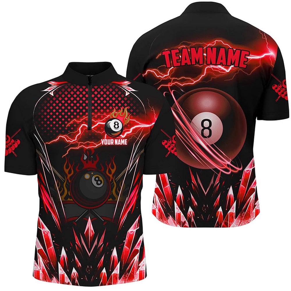 Custom Red Icy Lightning 8 Ball Pool Jersey Shirts, Billiard Team League Jersey, Personalized Billiard Team Jersey Shirt Custom Red Icy Lightning 8 Ball Pool Jersey Shirts, Billiard Team League Jersey, Personalized Billiard Team Jersey Shirt