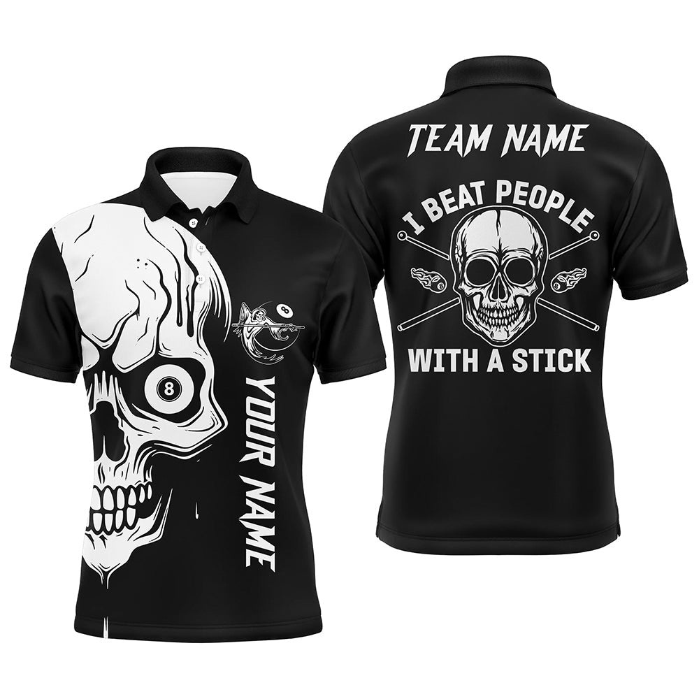 Custom White Skull Billiard I Beat People With A Stick Name Polo Shirts, Personalized Billiard Polo Shirt Custom White Skull Billiard I Beat People With A Stick Name Polo Shirts, Personalized Billiard Polo Shirt