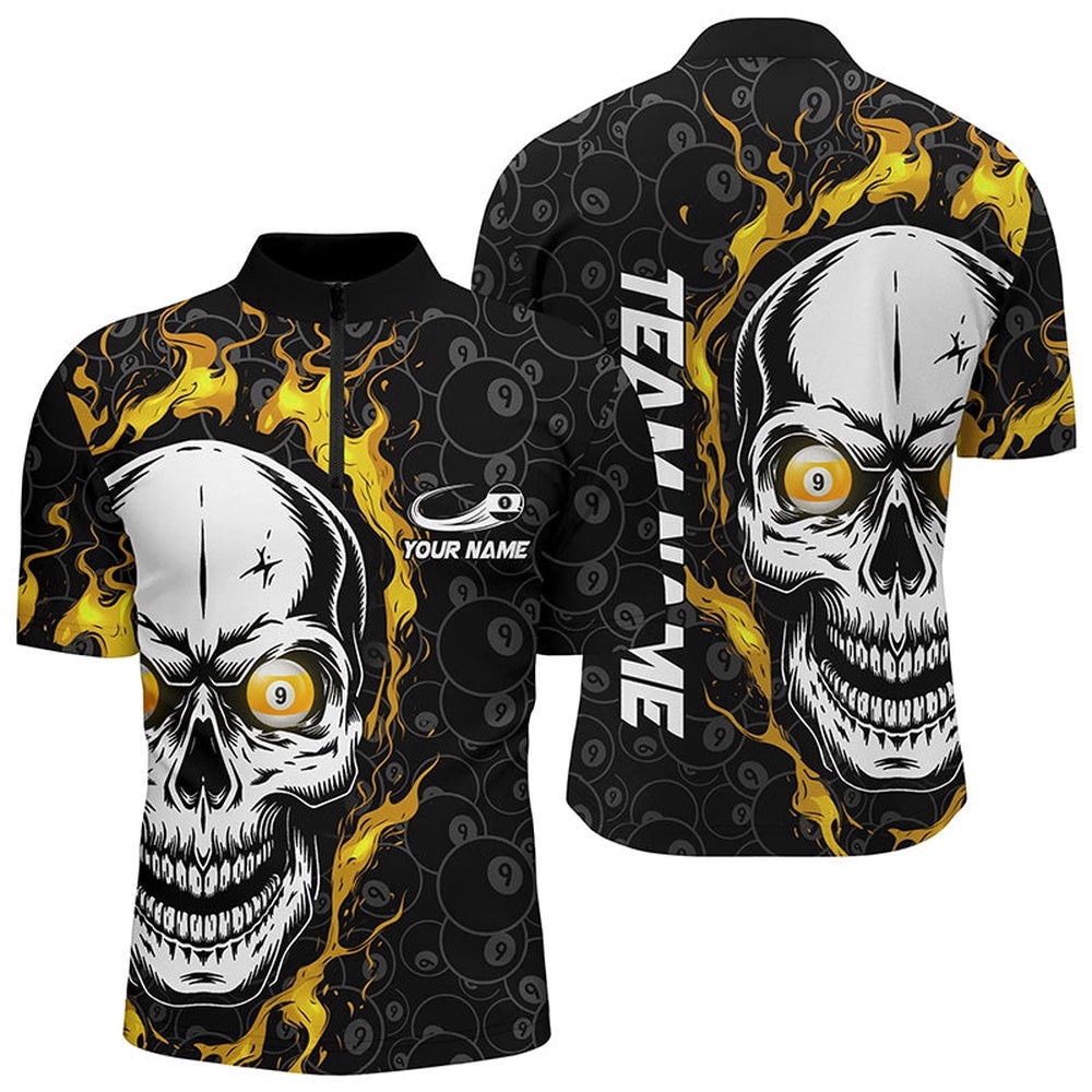 Customized 9 Ball Pool Yellow Flame Skull Billiard Jersey Shirts Billiard Jerseys, Personalized Billiard Team Jersey Shirt Customized 9 Ball Pool Yellow Flame Skull Billiard Jersey Shirts Billiard Jerseys, Personalized Billiard Team Jersey Shirt
