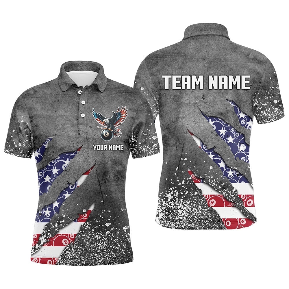 Customized Ball 8 US Flag Grey Grunge Billiard Polo Shirts Best Billiard Team Polo, Personalized Billiard Polo Shirt Customized Ball 8 US Flag Grey Grunge Billiard Polo Shirts Best Billiard Team Polo, Personalized Billiard Polo Shirt