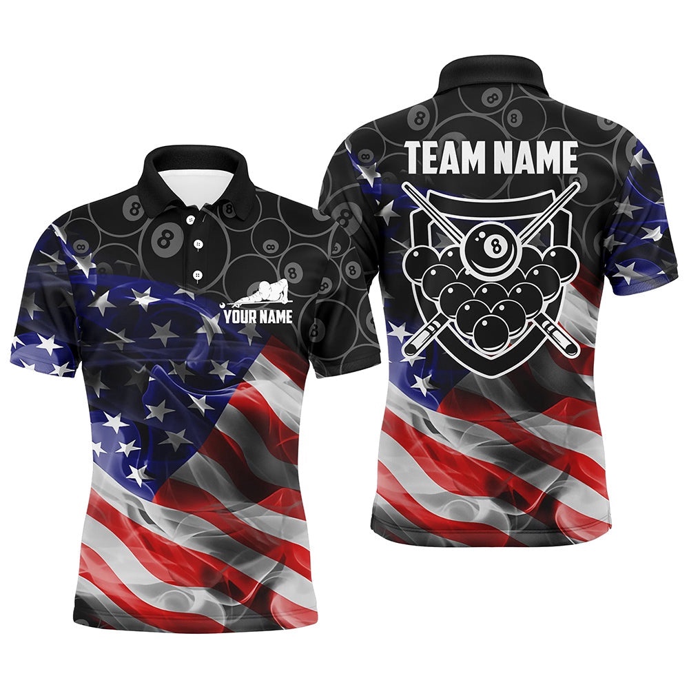 Customized Billiard US Flag Smoke 8 Ball Pattern Billiards Black 3D Polo Shirts, Personalized Billiard Polo Shirt Customized Billiard US Flag Smoke 8 Ball Pattern Billiards Black 3D Polo Shirts, Personalized Billiard Polo Shirt