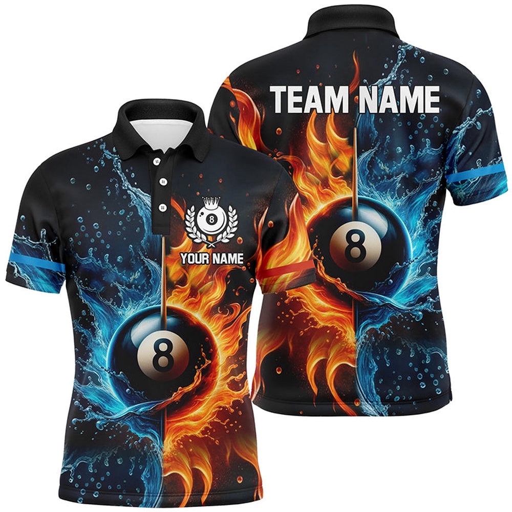 Customized Billiard Water And Fire 3D Printed Polo Shirts, 8 Ball Pool Billiard Attire For Team, Personalized Billiard Polo Shirt Customized Billiard Water And Fire 3D Printed Polo Shirts, 8 Ball Pool Billiard Attire For Team, Personalized Billiard Polo Shirt