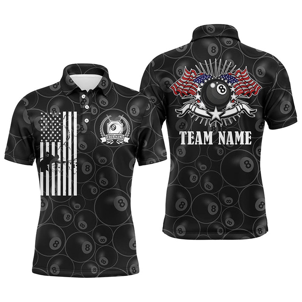 Customized Billiards Polo Shirts, 8 Ball Billiards Pattern American Flag Patriotic Shirts, Personalized Billiard Polo Shirt Customized Billiards Polo Shirts, 8 Ball Billiards Pattern American Flag Patriotic Shirts, Personalized Billiard Polo Shirt