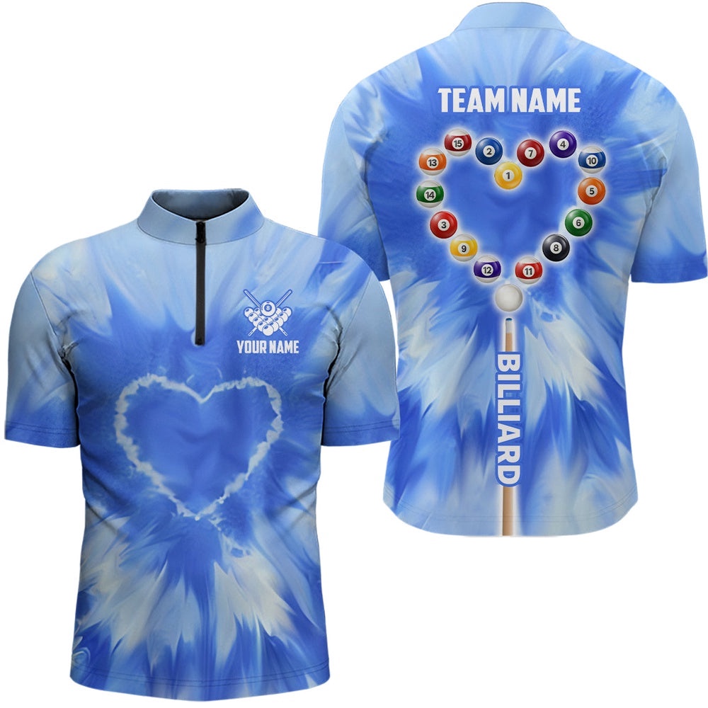 Customized Blue Tie Dye Heart Unique Billiard Shirt Gifts, Personalized Billiard Team Jersey Shirt Customized Blue Tie Dye Heart Unique Billiard Shirt Gifts, Personalized Billiard Team Jersey Shirt