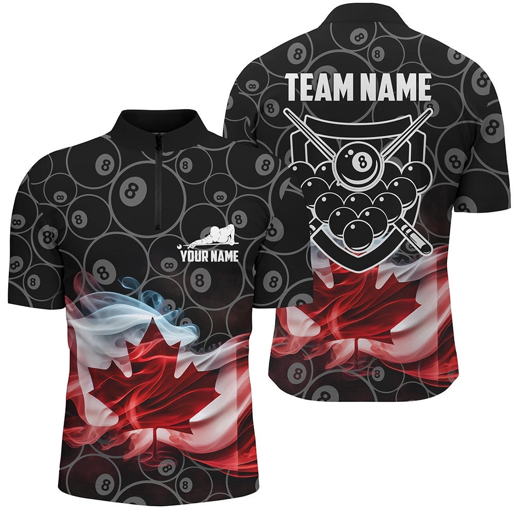 Customized Canadian Flag Smoke 8 Ball Pool Pattern Billiard 3D Jersey Shirts, Personalized Billiard Team Jersey Shirt Customized Canadian Flag Smoke 8 Ball Pool Pattern Billiard 3D Jersey Shirts, Personalized Billiard Team Jersey Shirt