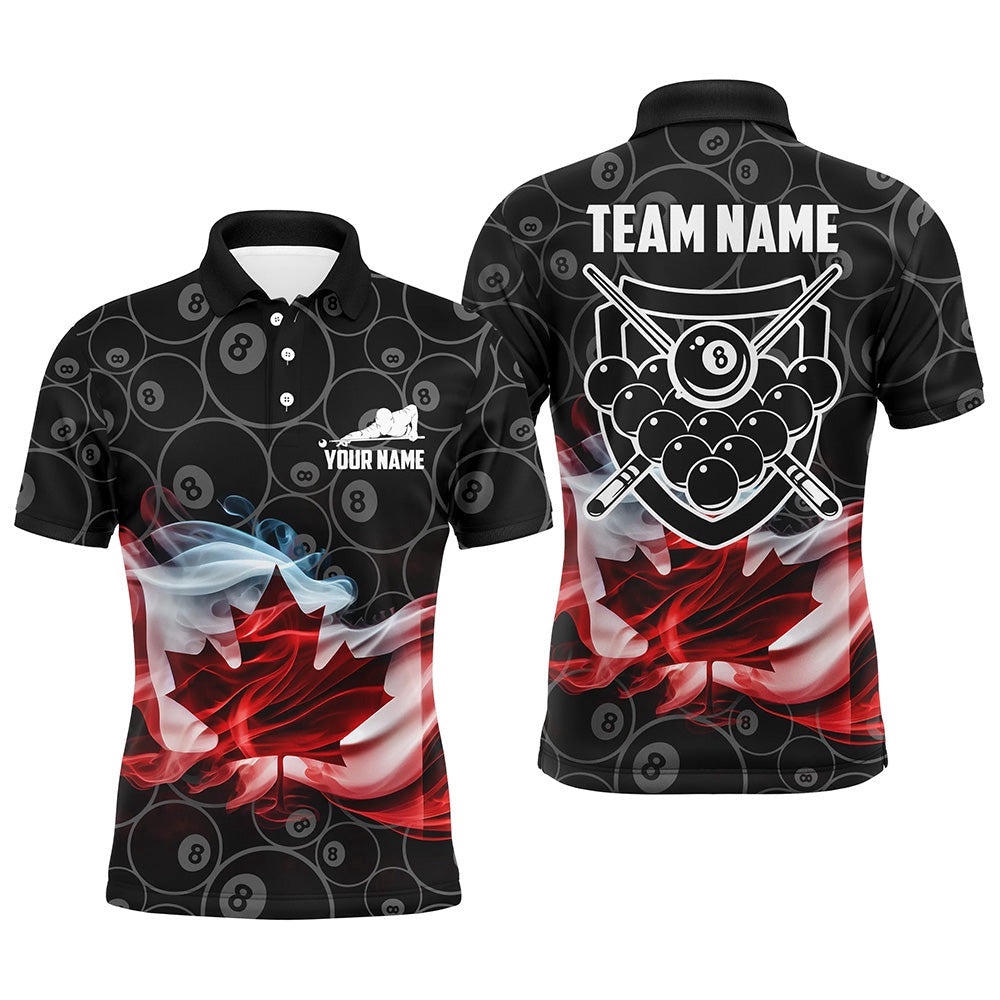 Customized Canadian Flag Smoke 8 Ball Pool Pattern Billiard 3D Polo Shirts, Personalized Billiard Polo Shirt Customized Canadian Flag Smoke 8 Ball Pool Pattern Billiard 3D Polo Shirts, Personalized Billiard Polo Shirt