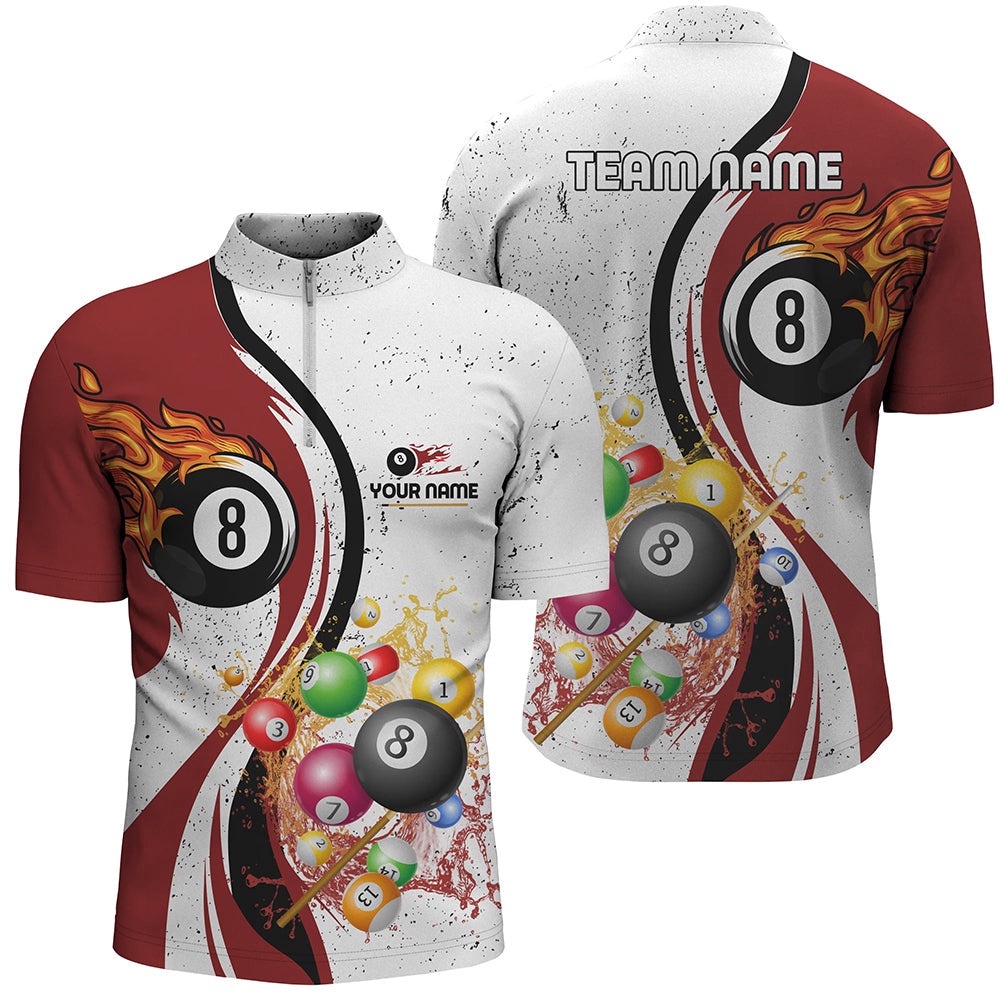 Customized Fire And Water 8 Ball Billiard Balls Red White Jersey Shirts, Personalized Billiard Team Jersey Shirt Customized Fire And Water 8 Ball Billiard Balls Red White Jersey Shirts, Personalized Billiard Team Jersey Shirt